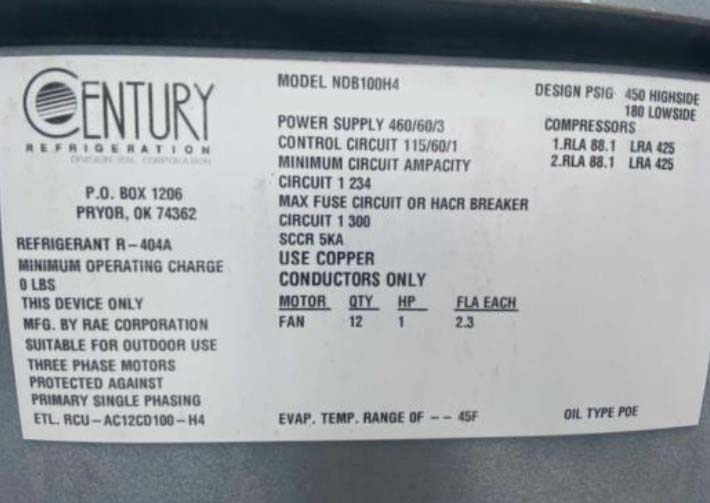 2017 Century Refrigeration NDB100H4 Condenser - Image 27